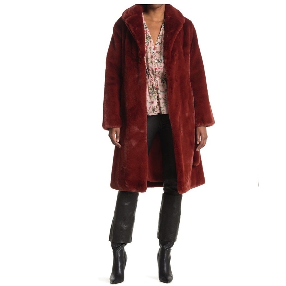 Allen Schwartz Greta Faux Fur Coat Red Size Small NWT - Picture 4 of 16
